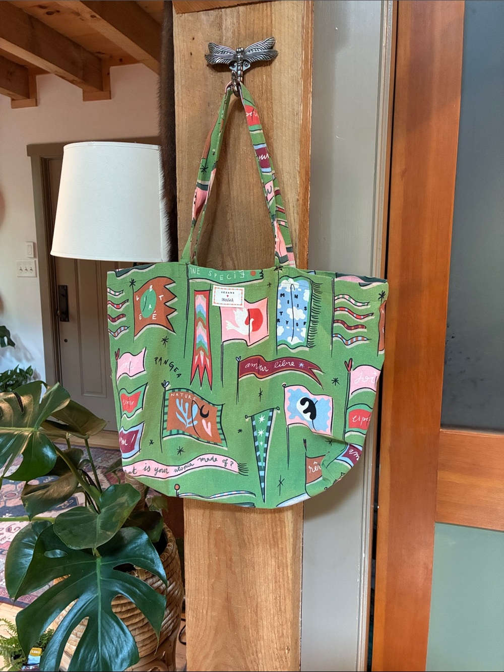 FUN flirty French Femme Sezane Pangea Green Flag Print Canvas Tote Bag 💕